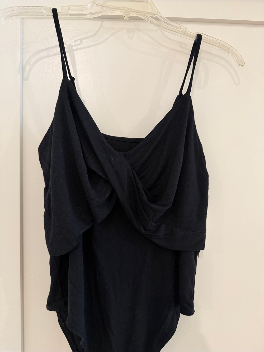 Black Draped Spaghetti-Strap Bodysuit A New Day
